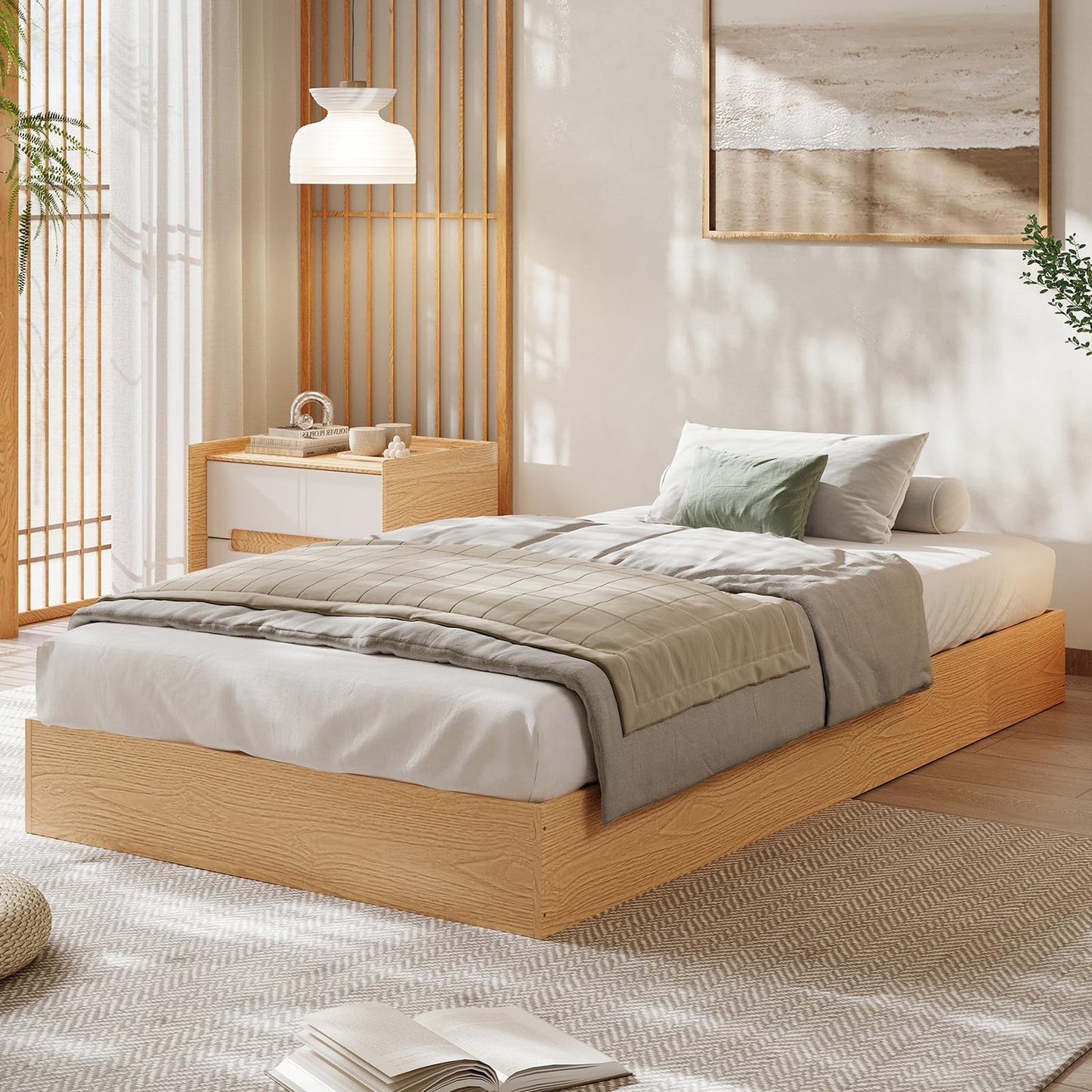 GarveeHome Queen Size Wood Platform Bed Frame,Wooden Bed Frame Without Headboard, Wood Slat Support,No Box Spring Needed, Easy Assembly