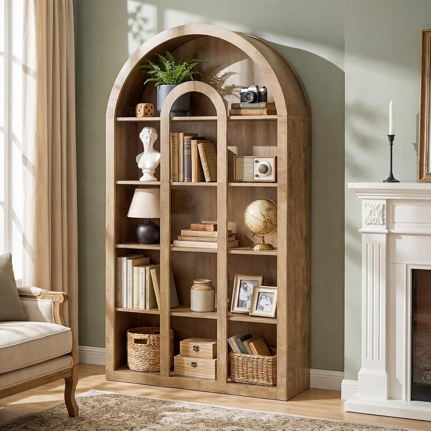 Tribesigns 71" Tall Bookshelf, 5-Tier Arched Bookcase with Open Shelves, Vintage Free-Standing Display Shelves with Rustic Wood Finish for Living Room, Office, Bedroom, Rustic Brown