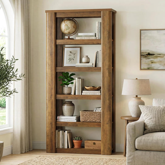 Tribesigns 6-Tier 71" Tall Book Shelf, Rustic Open Bookshelf, Vintage Bookcase, Floor Standing Display Storage Shelves for Study Room, Living Room, Home Office, Bedroom, Brown