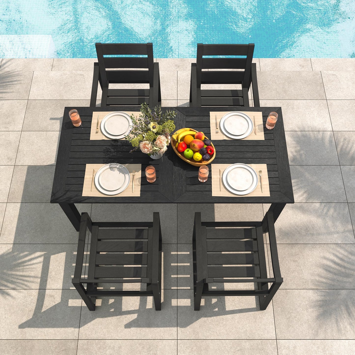 Cozyman Patio Table and Chairs Set, HDPS Outdoor Dining Set for 6, Patio Furniture for Deck, Poolside, and Backyard, Black