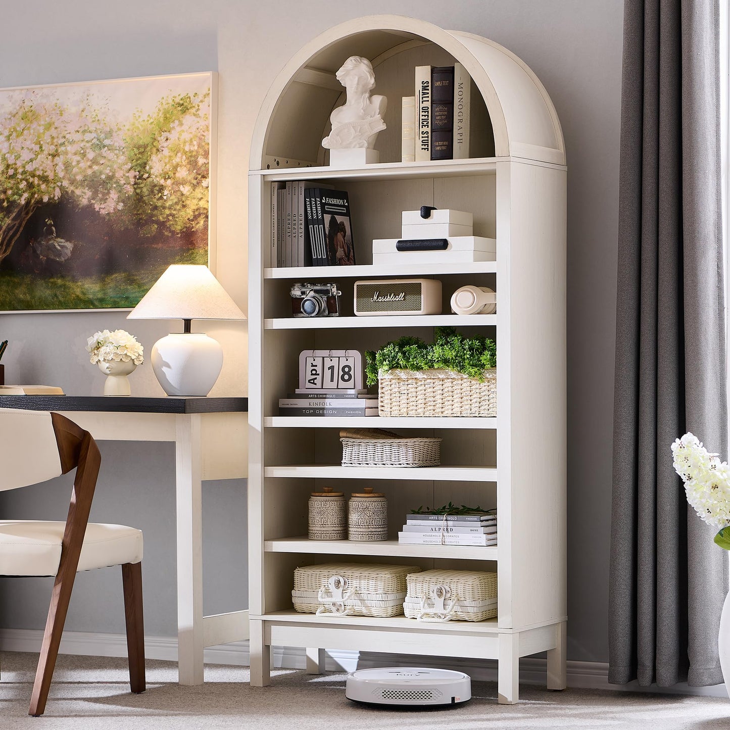 IFGET 71" Tall Arched Bookshelf, 7 Tiers Arch Bookcase with Storage, Modern Farmhouse Book Shelf with Adjustable Shelves, Wood Bookshelf w/Open Display Shelves for Living Room, Office (Brown)