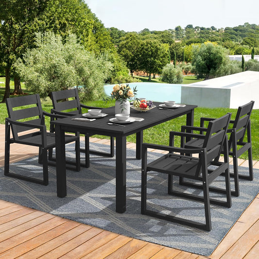 Cozyman Patio Table and Chairs Set, HDPS Outdoor Dining Set for 6, Patio Furniture for Deck, Poolside, and Backyard, Black