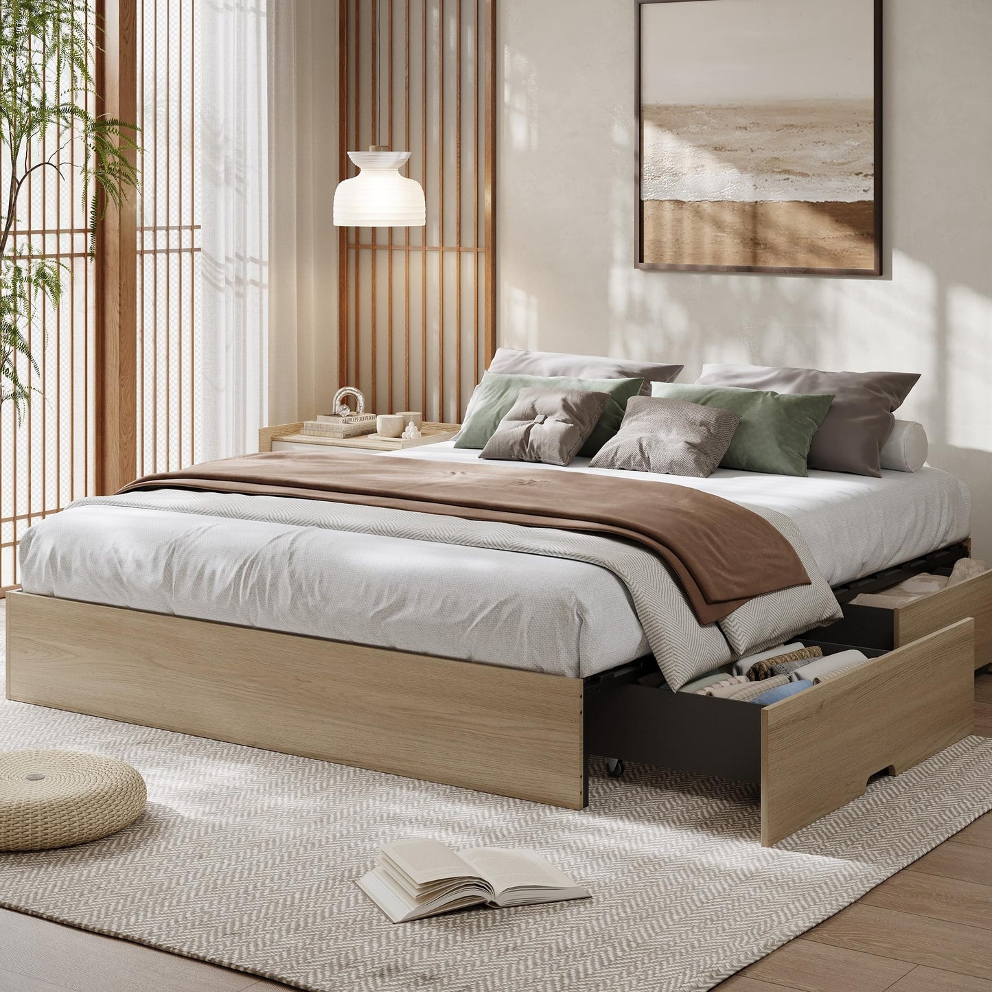 GarveeHome Queen Size Wood Platform Bed Frame,Wooden Bed Frame Without Headboard, Wood Slat Support,No Box Spring Needed, Easy Assembly