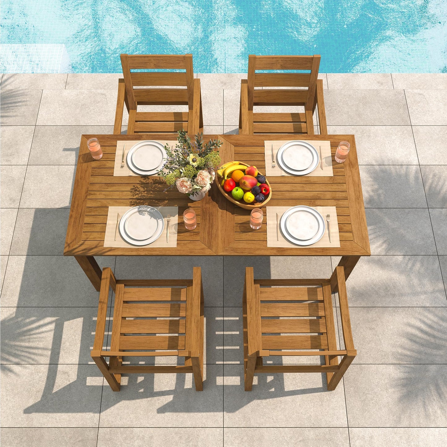 Cozyman Patio Table and Chairs Set, HDPS Outdoor Dining Set for 6, Patio Furniture for Deck, Poolside, and Backyard, Black