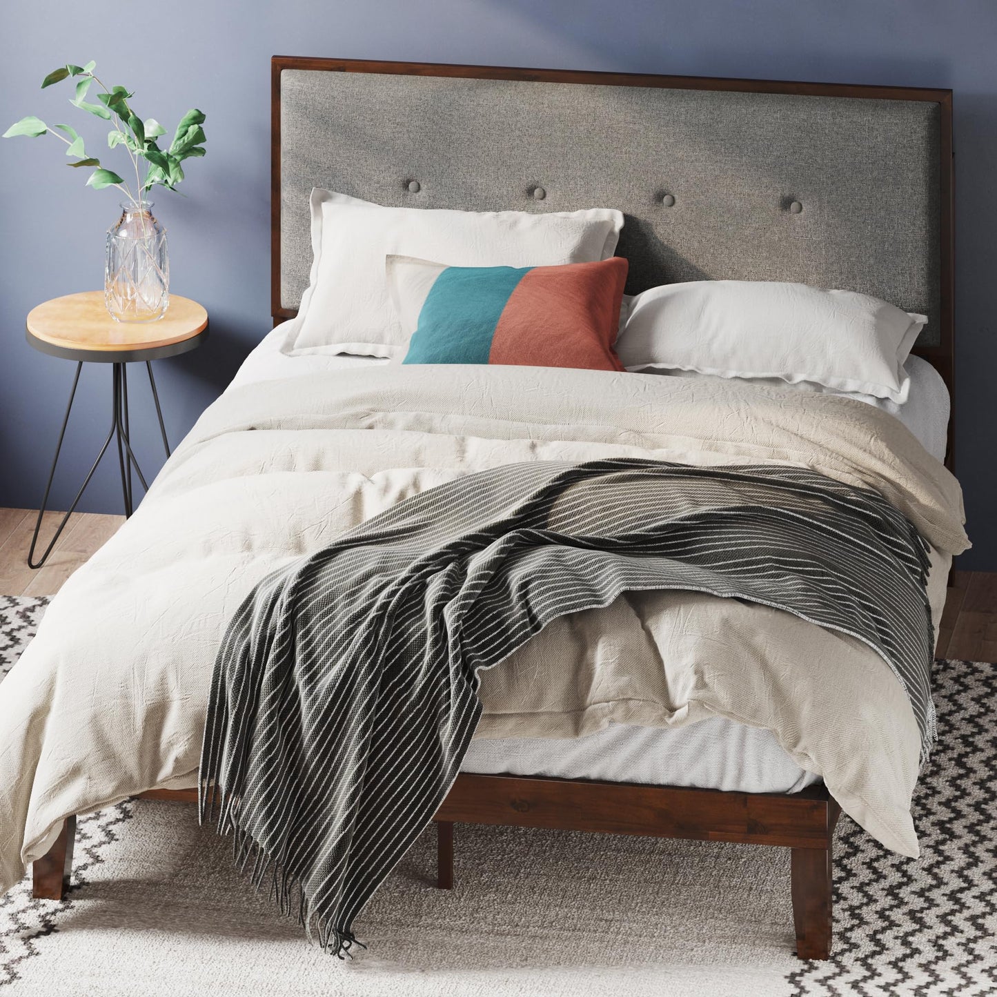 Zinus Alexia Wood Platform Bed Frame with headboard, Solid Wood Foundation with Wood Slat Support, No Box Spring Needed, Easy Assembly, Rustic Pine, Queen